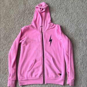Aviator Nation Kids Hoodie in Vibrant Pink with Lightning Bolt